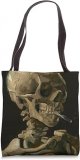Head of Skeleton with a Burning Cigarette Van Gogh Painting Tote Bag