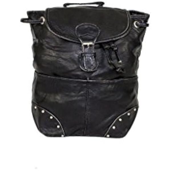 Women's Genuine Leather Studed Shoulder Bag, Back Pack 1 Big Pocket Black