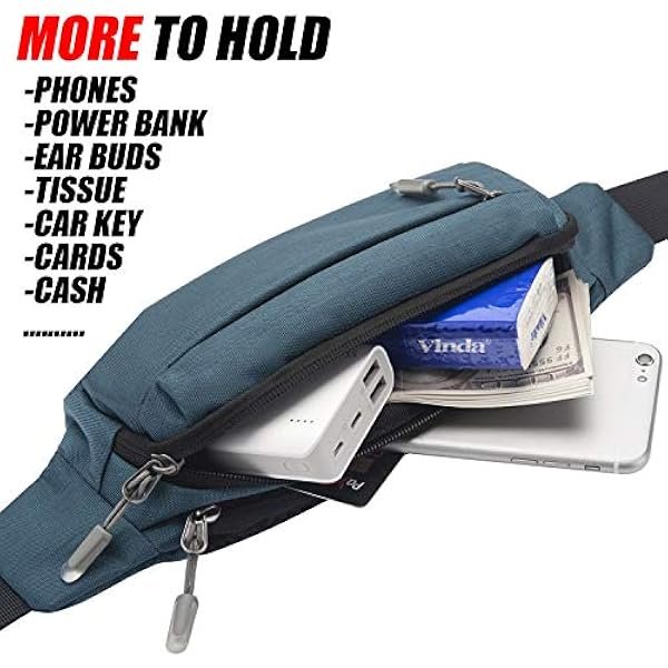 Fanny Pack Waist Packs with Extender for Men Women, Waist Pouch Bag Hip Pack with 3-Zipper Pockets Adjustable Straps for Casual Travel Hiking Running Outdoor Sports