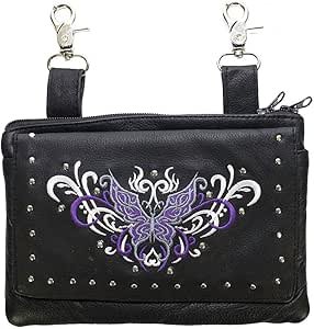 Womens Studed Purple Tribal Butterfly Real Leather Purse Bag w/clip