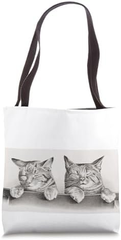 Sleepy Cats Vintage Black and White Illustration Tote Bag