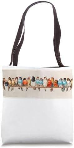 Colorful Birds on a Perch Vintage Watercolor Illustration Tote Bag