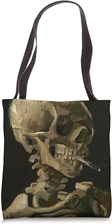 Head of Skeleton with a Burning Cigarette Van Gogh Painting Tote Bag