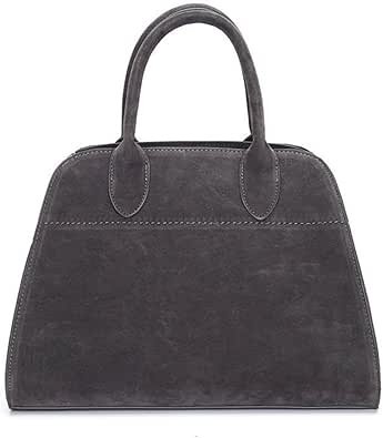 The Row Bag, Vintage Suede Tote for Women, Large Capacity Shoulder Satchel for Work Travel, Soft Leather Handbag