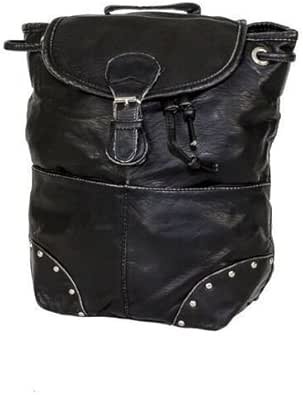 Women's Genuine Leather Studed Shoulder Bag, Back Pack 1 Big Pocket Black