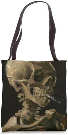 Head of Skeleton with a Burning Cigarette Van Gogh Painting Tote Bag