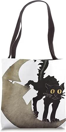 Chat Noir Black Cat with Crescent Moon French Cabaret Sign Tote Bag