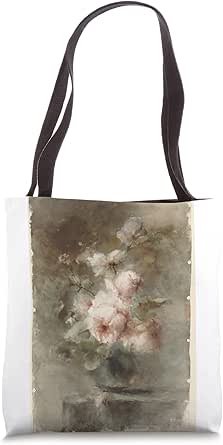 Victorian Art Pink and White Roses in Vase Flowers Painting Tote Bag