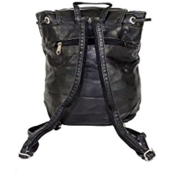 Women's Genuine Leather Studed Shoulder Bag, Back Pack 1 Big Pocket Black