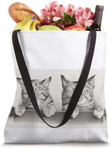 Sleepy Cats Vintage Black and White Illustration Tote Bag
