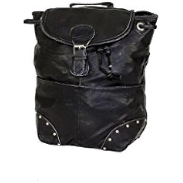 Women's Genuine Leather Studed Shoulder Bag, Back Pack 1 Big Pocket Black