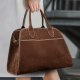 The Row Bag, Vintage Suede Tote for Women, Large Capacity Shoulder Satchel for Work Travel, Soft Leather Handbag