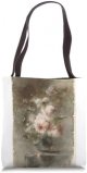 Victorian Art Pink and White Roses in Vase Flowers Painting Tote Bag