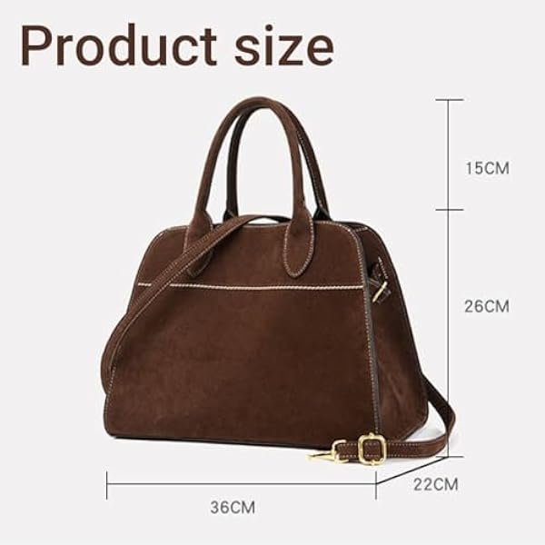The Row Bag, Vintage Suede Tote for Women, Large Capacity Shoulder Satchel for Work Travel, Soft Leather Handbag