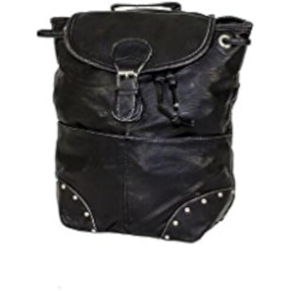 Women's Genuine Leather Studed Shoulder Bag, Back Pack 1 Big Pocket Black
