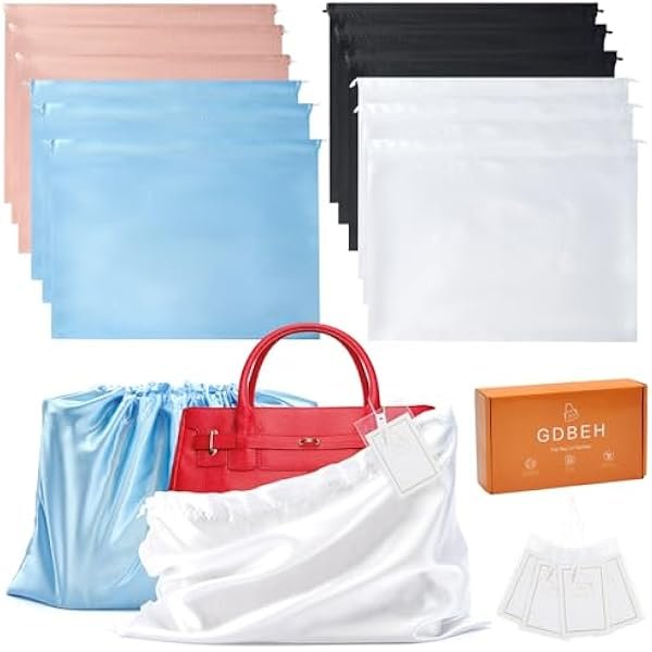 12 Pack Dust Bags for Handbags Travel Storage Pouch Silk Cloth Bag With Drawstring Large Storage Pouch for Handbag Purse Shoes Boots
