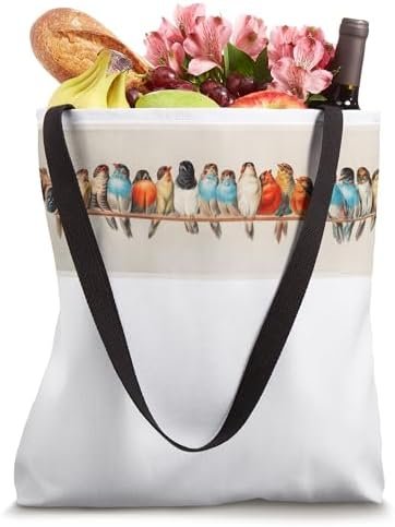 Colorful Birds on a Perch Vintage Watercolor Illustration Tote Bag
