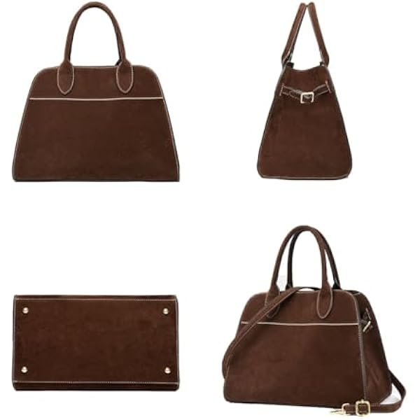 The Row Bag, Vintage Suede Tote for Women, Large Capacity Shoulder Satchel for Work Travel, Soft Leather Handbag