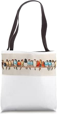 Colorful Birds on a Perch Vintage Watercolor Illustration Tote Bag