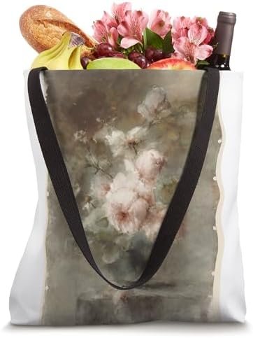 Victorian Art Pink and White Roses in Vase Flowers Painting Tote Bag