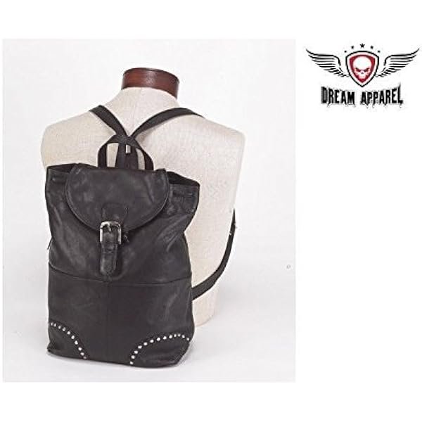 Women's Genuine Leather Studed Shoulder Bag, Back Pack 1 Big Pocket Black