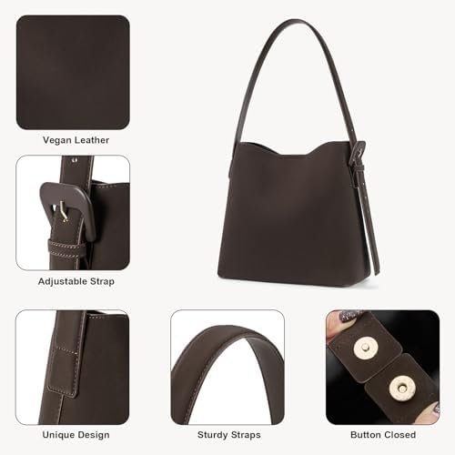 Bucket Bag Vegan Leather Shoulder Purses for Women Trendy Adjustable Strap