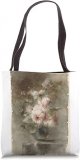 Victorian Art Pink and White Roses in Vase Flowers Painting Tote Bag