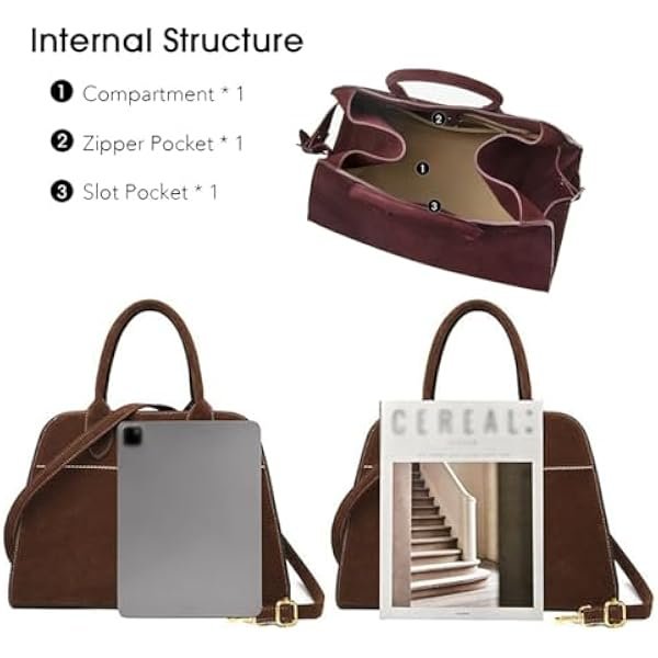 The Row Bag, Vintage Suede Tote for Women, Large Capacity Shoulder Satchel for Work Travel, Soft Leather Handbag
