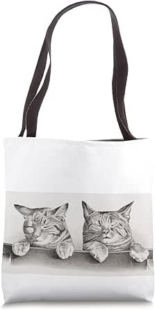 Sleepy Cats Vintage Black and White Illustration Tote Bag